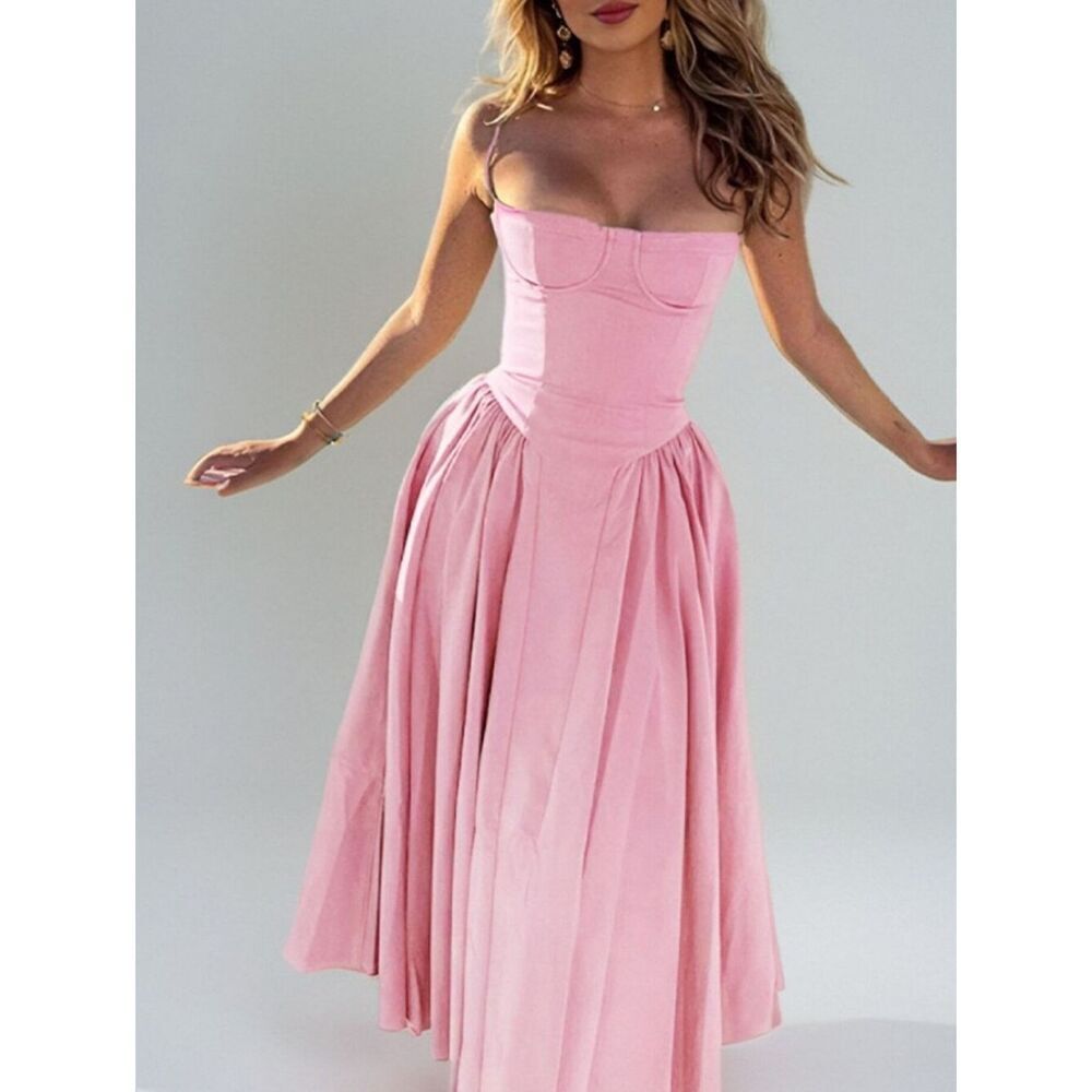 💥3/$180 Flirty Corset Style Pink Fit-and-Flare Midi Princess Dress Size 2X